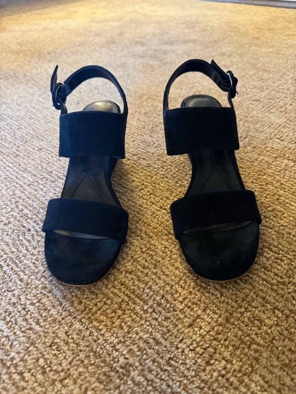 Isola Black Suede Two-Strap Block Heel Sandals